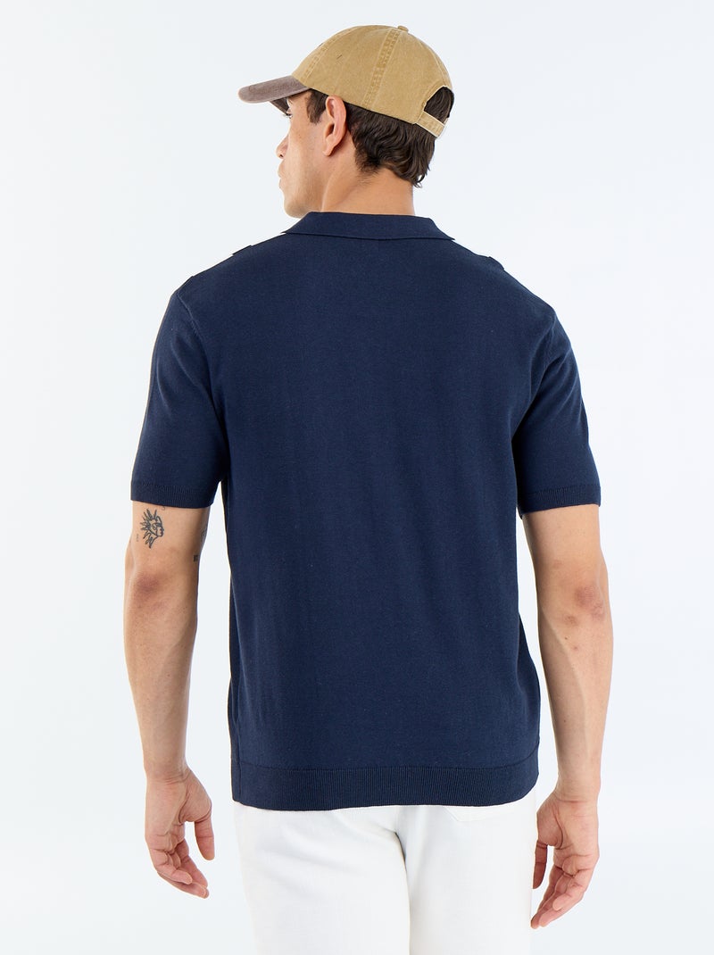 Short-Sleeved Buttonless Collar Polo Shirt Blue - Kiabi