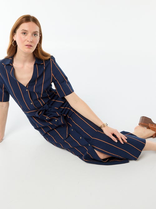 Short-Sleeved Cotton and Linen Long Shirt Dress - Kiabi