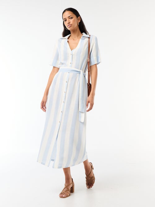 Short-Sleeved Cotton and Linen Long Shirt Dress - Kiabi