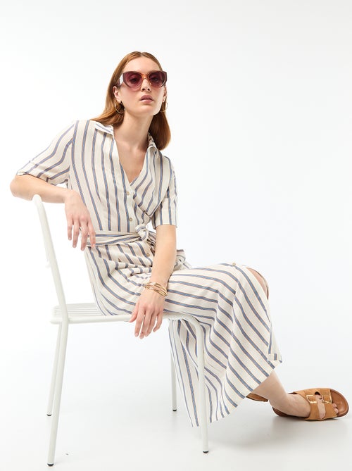 Short-Sleeved Cotton and Linen Long Shirt Dress - Kiabi