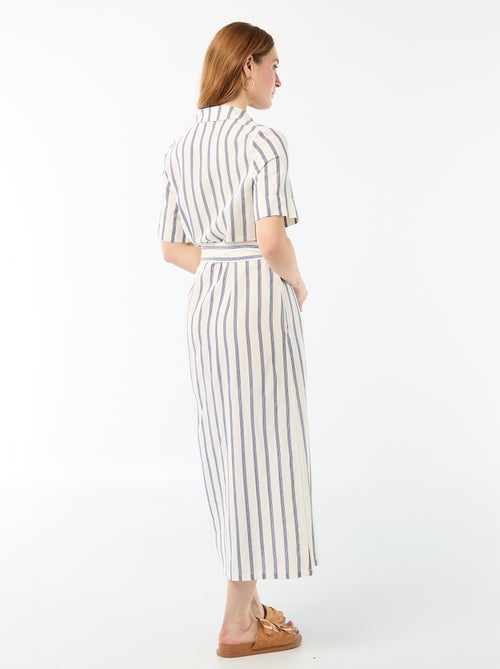 Short-Sleeved Cotton and Linen Long Shirt Dress - Kiabi