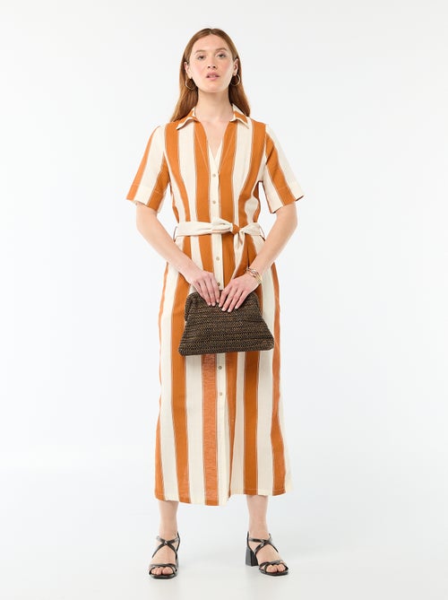 Short-Sleeved Cotton and Linen Long Shirt Dress - Kiabi