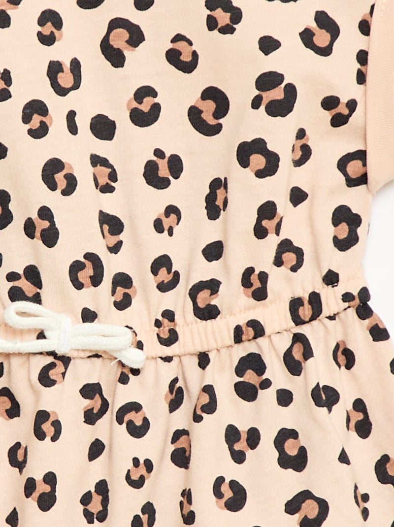 Short-Sleeved Cotton Jersey Dress Beige - Kiabi