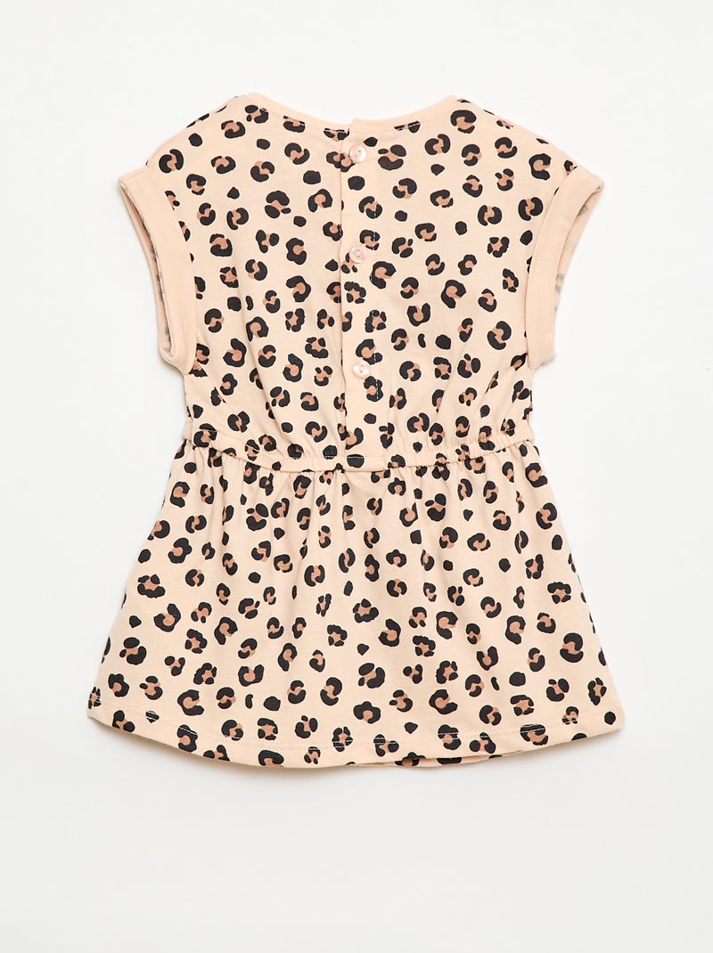 Short-Sleeved Cotton Jersey Dress Beige - Kiabi