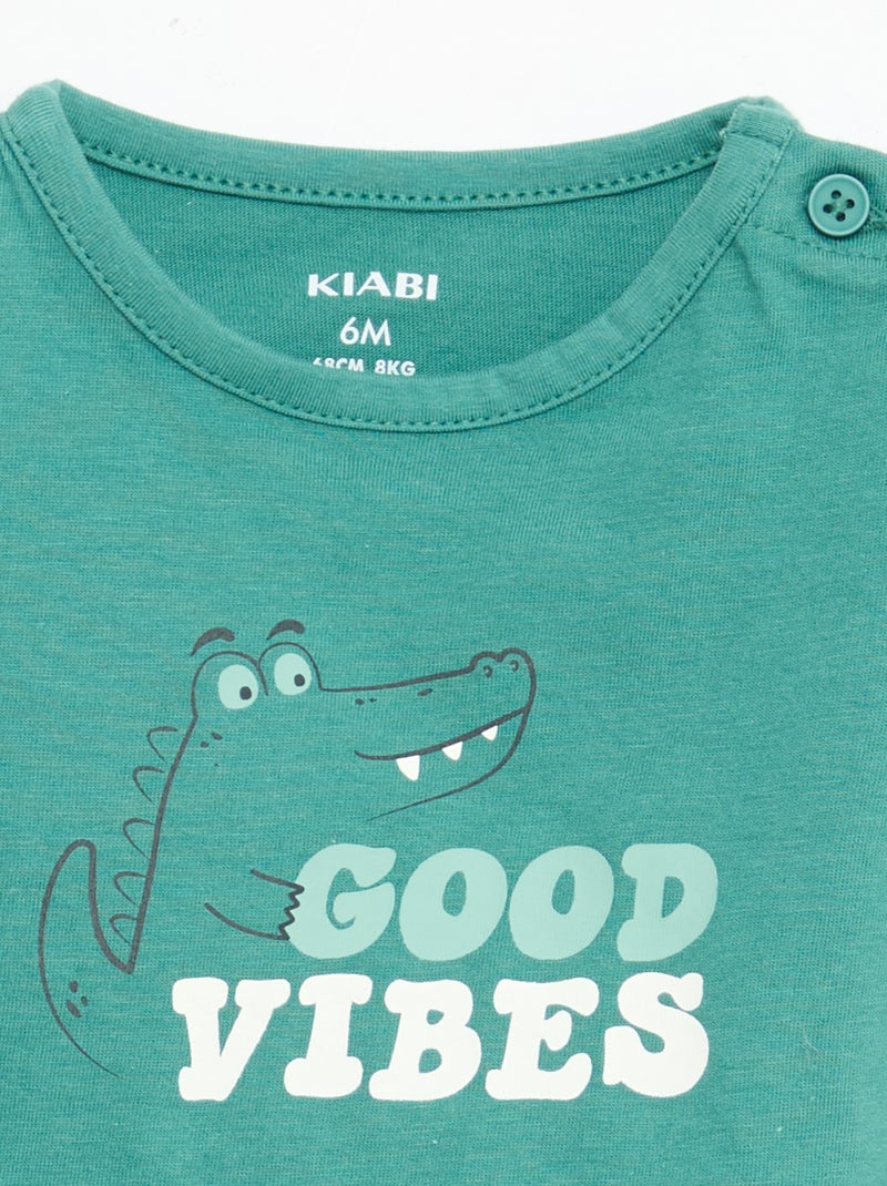 Short-Sleeved Cotton Jersey T-Shirt Green - Kiabi