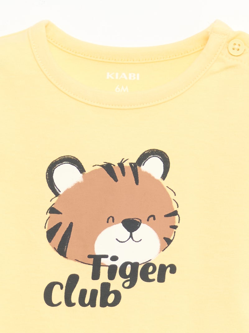 Short-Sleeved Cotton Jersey T-Shirt Yellow - Kiabi
