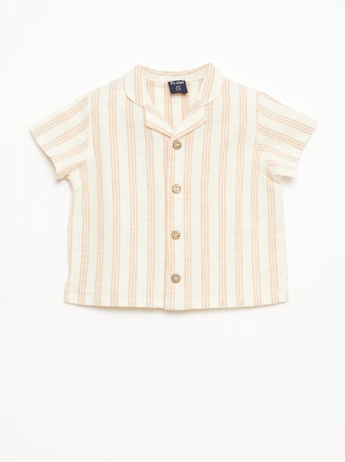 Short-Sleeved Cotton-Linen Blend Shirt - Kiabi