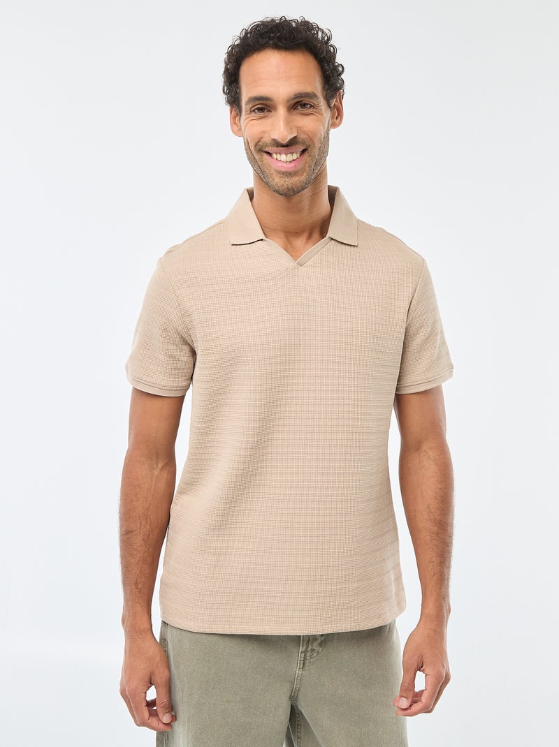 Short-Sleeved Cotton Piqué Polo Shirt Beige - Kiabi