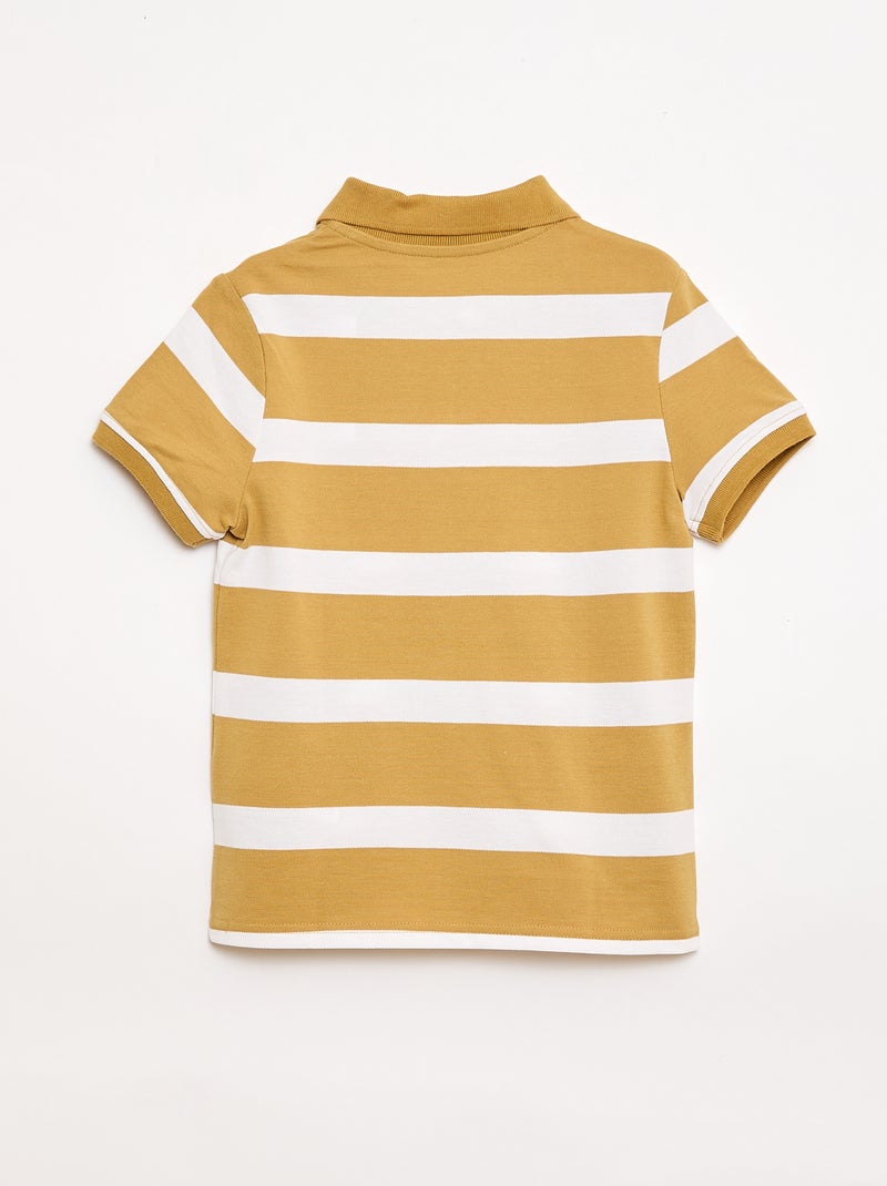 Short-Sleeved Cotton Piqué Polo Shirt Beige - Kiabi