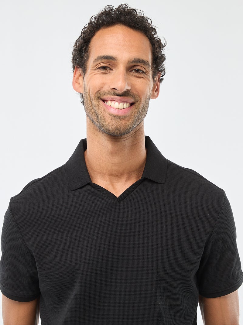 Short-Sleeved Cotton Piqué Polo Shirt Black - Kiabi