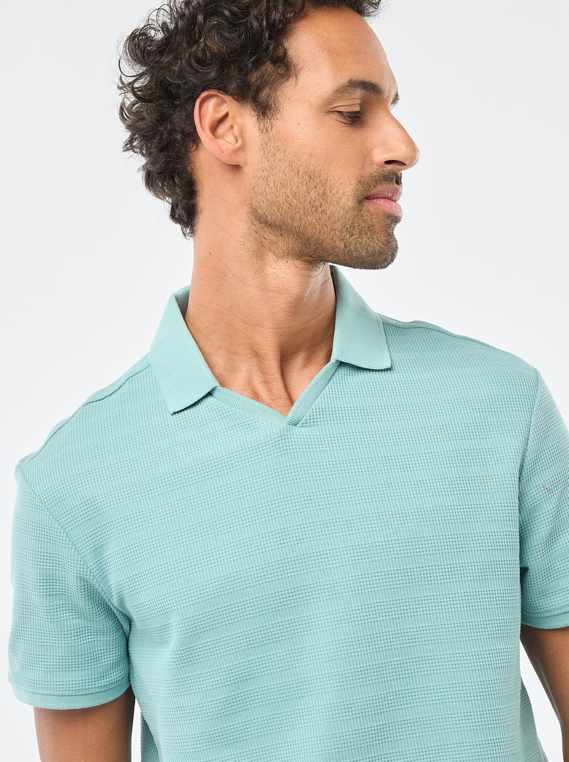 Short-Sleeved Cotton Piqué Polo Shirt Blue - Kiabi