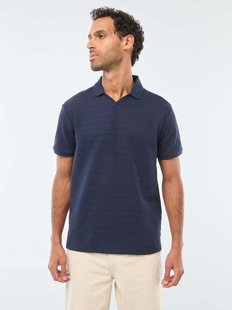 Short-Sleeved Cotton Piqué Polo Shirt Blue - Kiabi