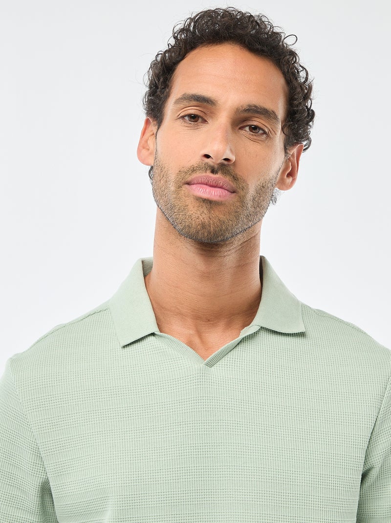 Short-Sleeved Cotton Piqué Polo Shirt Green - Kiabi