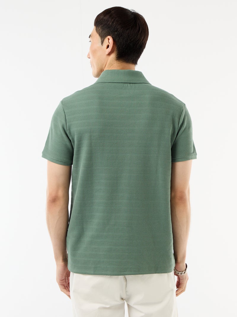 Short-Sleeved Cotton Piqué Polo Shirt Green - Kiabi