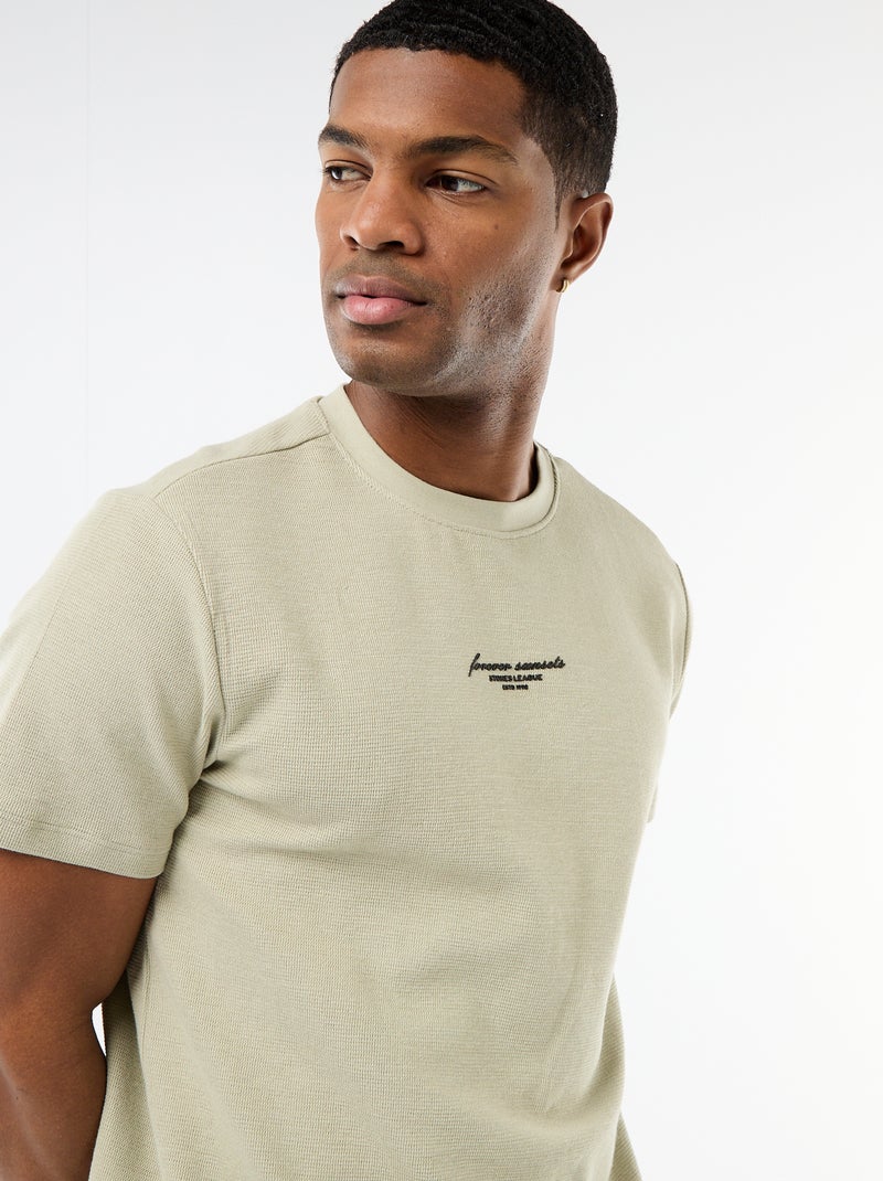 Short-Sleeved Cotton Piqué T-Shirt Beige - Kiabi
