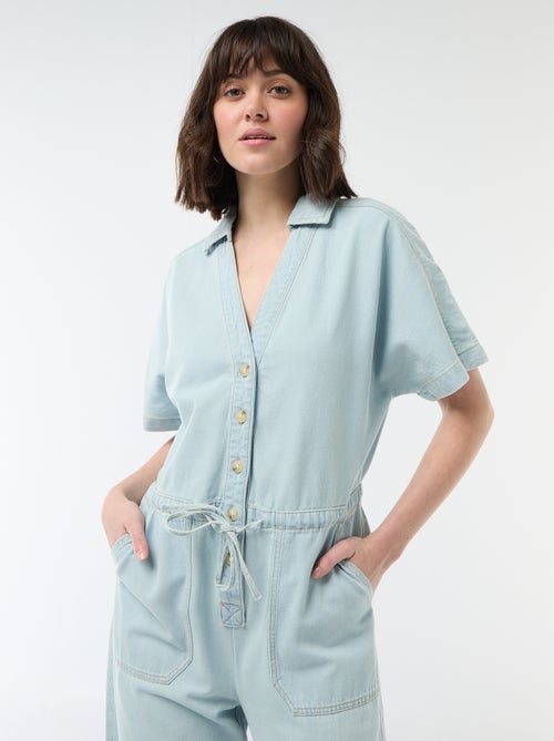 Short-Sleeved Denim Jumpsuit - Kiabi