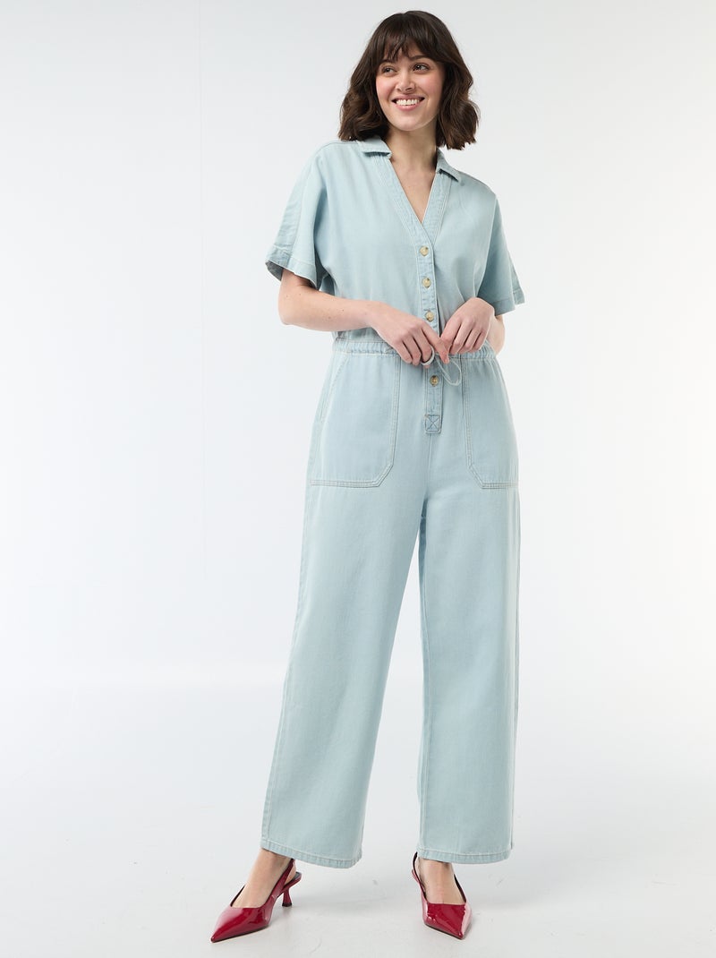 Short-Sleeved Denim Jumpsuit Blue - Kiabi