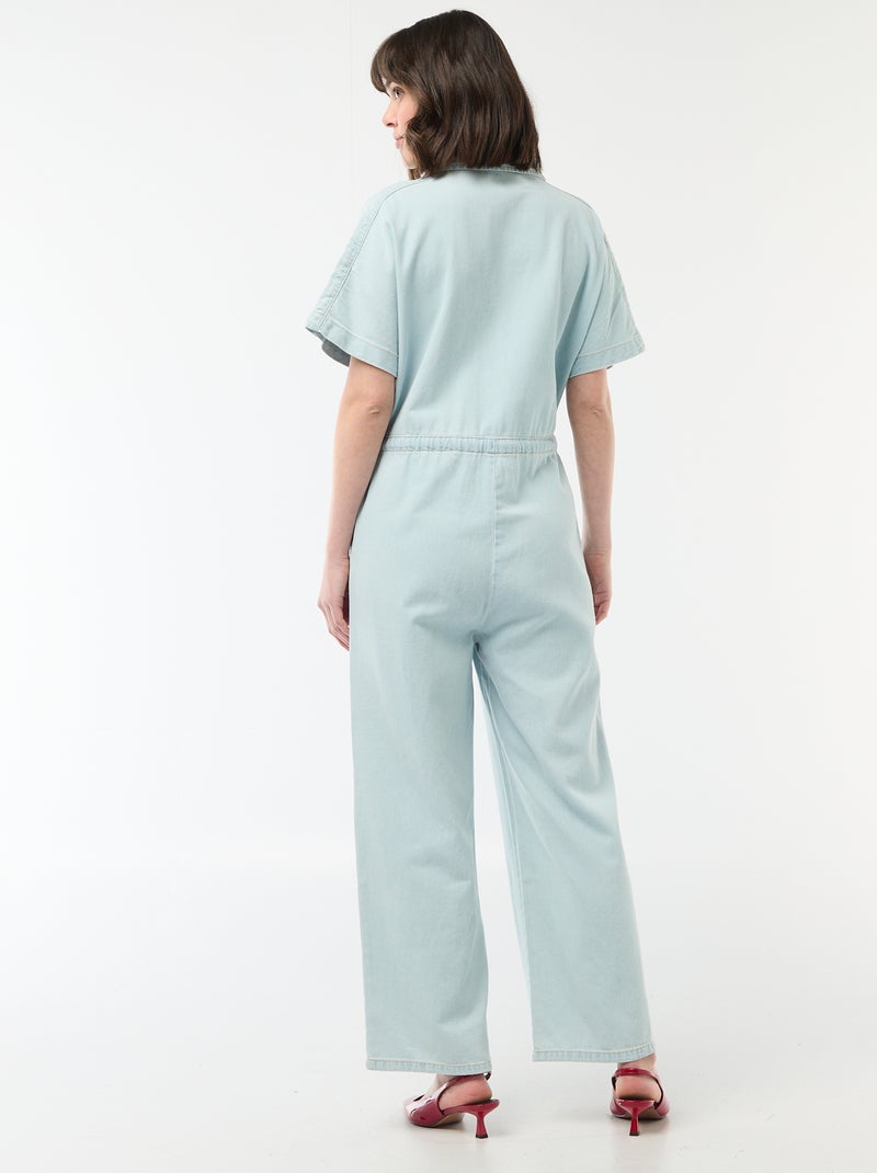 Short-Sleeved Denim Jumpsuit Blue - Kiabi