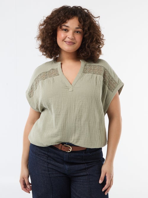 Short-Sleeved Double Gauze Cotton Blouse - Kiabi