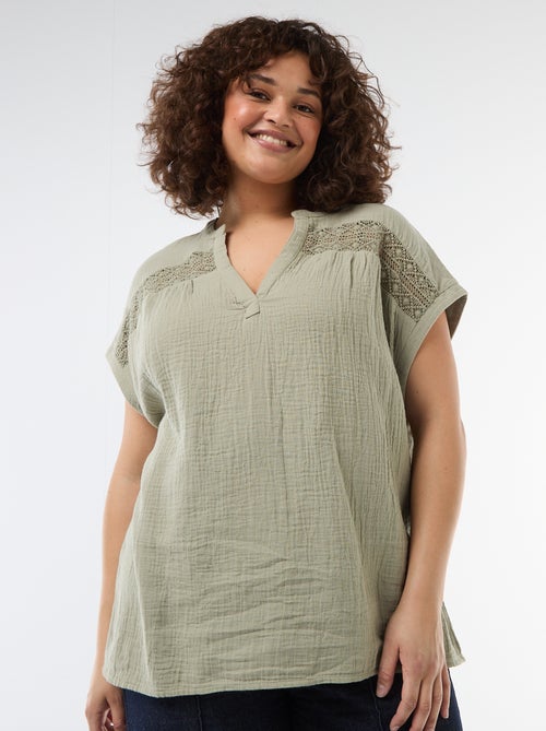 Short-Sleeved Double Gauze Cotton Blouse - Kiabi