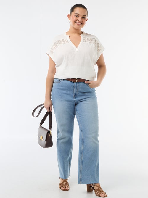 Short-Sleeved Double Gauze Cotton Blouse - Kiabi