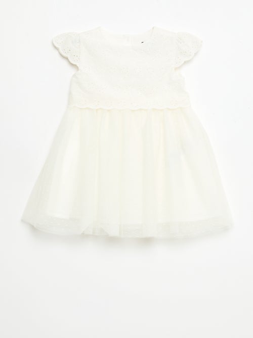 Short-Sleeved Dress with Broderie Anglaise and Tulle - Kiabi