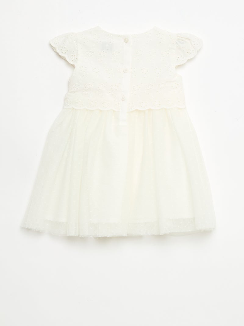 Short-Sleeved Dress with Broderie Anglaise and Tulle White - Kiabi