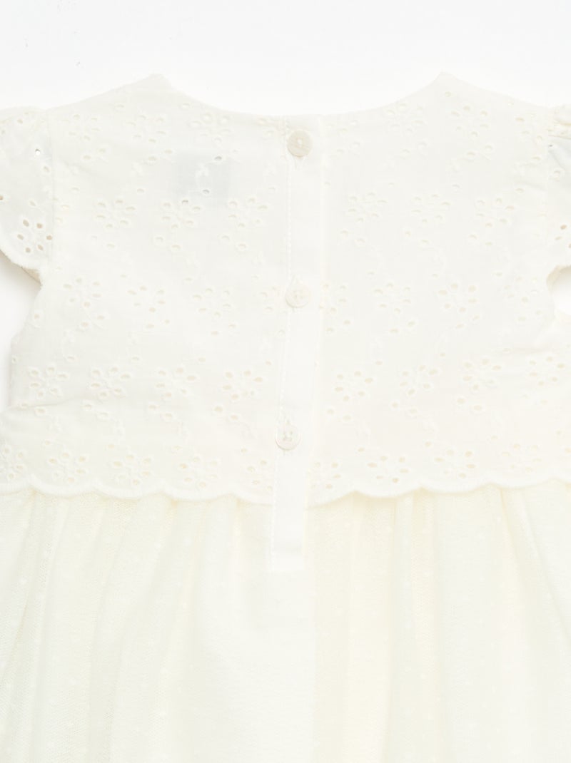 Short-Sleeved Dress with Broderie Anglaise and Tulle White - Kiabi