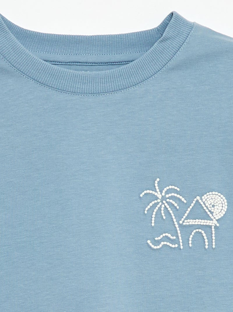 Short-Sleeved Embroidered T-Shirt Blue - Kiabi