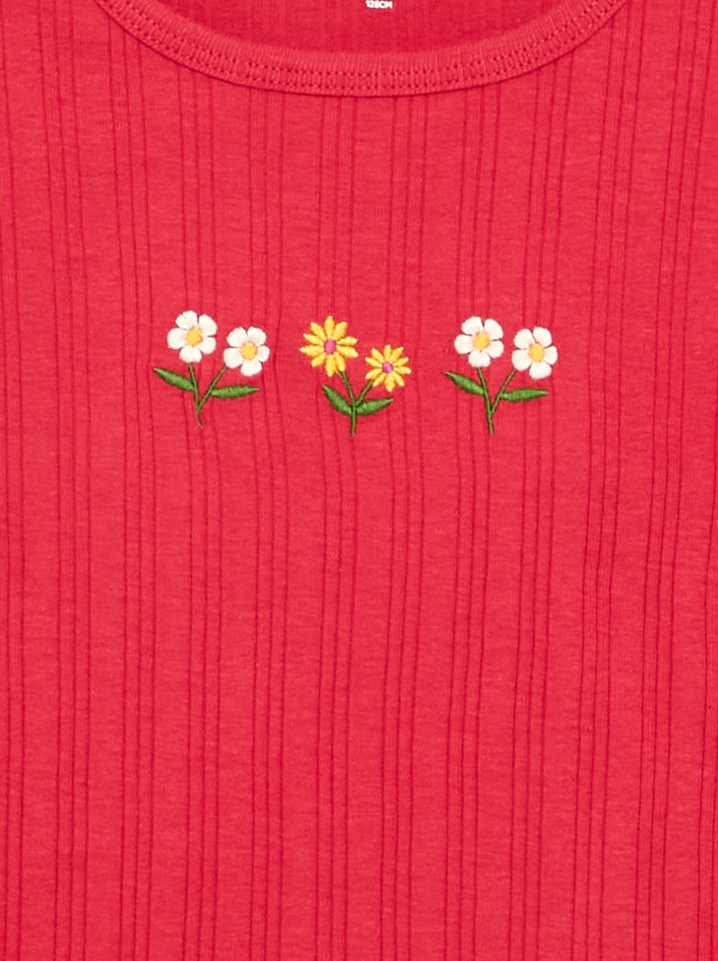Short-sleeved embroidered T-shirt Red - Kiabi