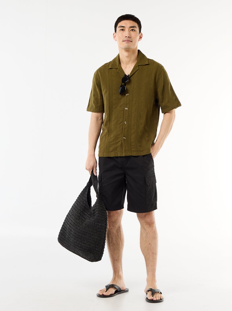 Short-Sleeved Fancy Knit Shirt Green - Kiabi