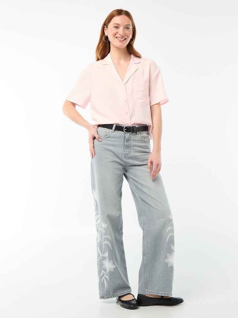 Short-Sleeved Flowy Blouse Pink - Kiabi
