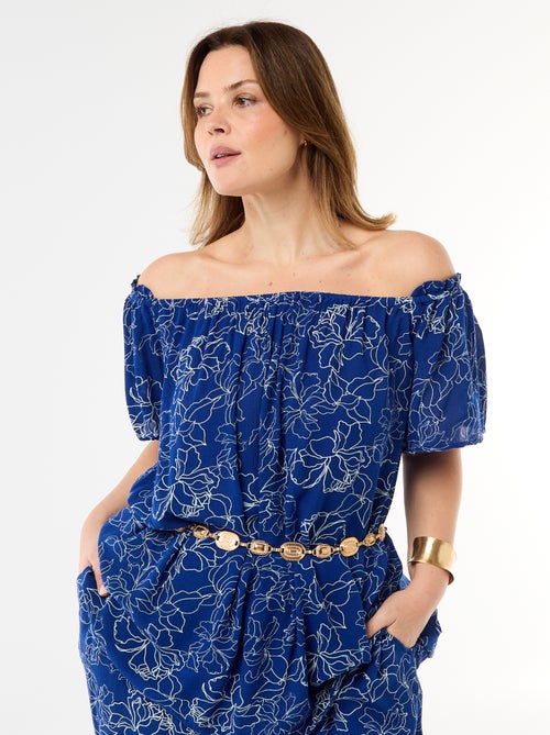 Short-Sleeved Flowy Crepe Blouse - Kiabi