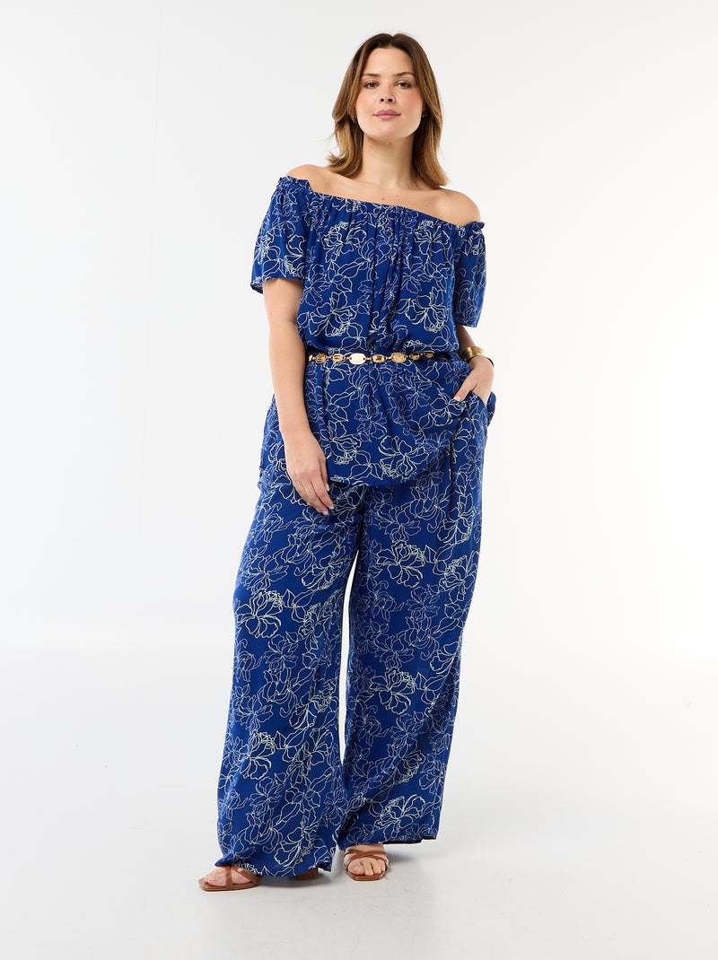 Short-Sleeved Flowy Crepe Blouse Blue - Kiabi