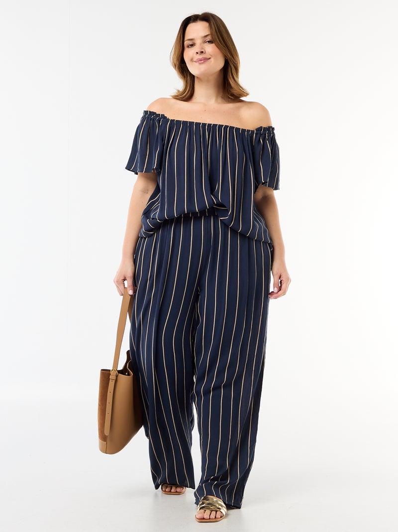 Short-Sleeved Flowy Crepe Blouse Blue - Kiabi