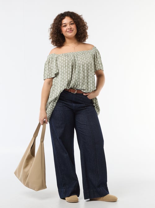 Short-Sleeved Flowy Crepe Blouse - Kiabi