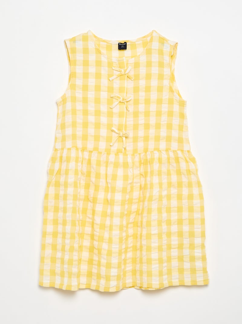Short-sleeved gingham dress with bow + scrunchie Yellow - Kiabi