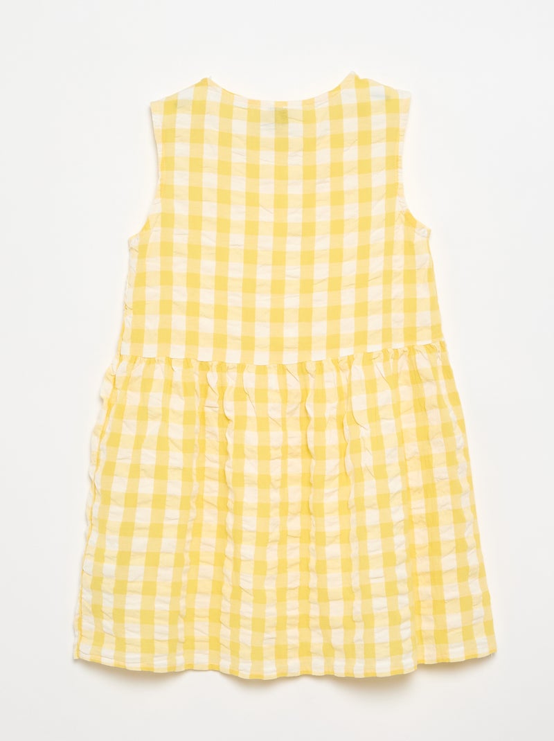 Short-sleeved gingham dress with bow + scrunchie Yellow - Kiabi