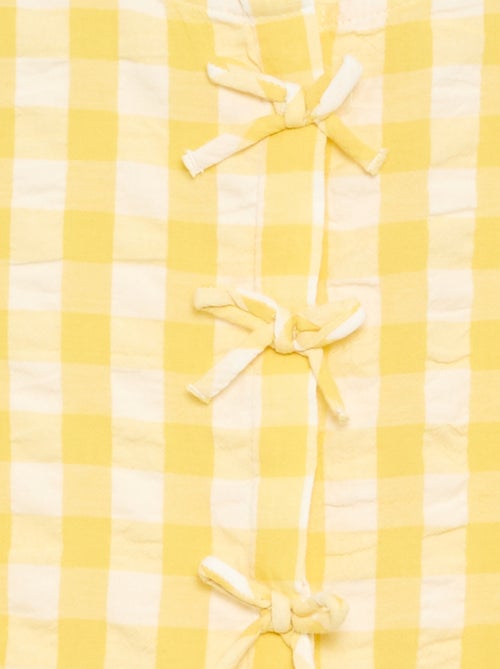 Short-sleeved gingham dress with bow + scrunchie - Kiabi