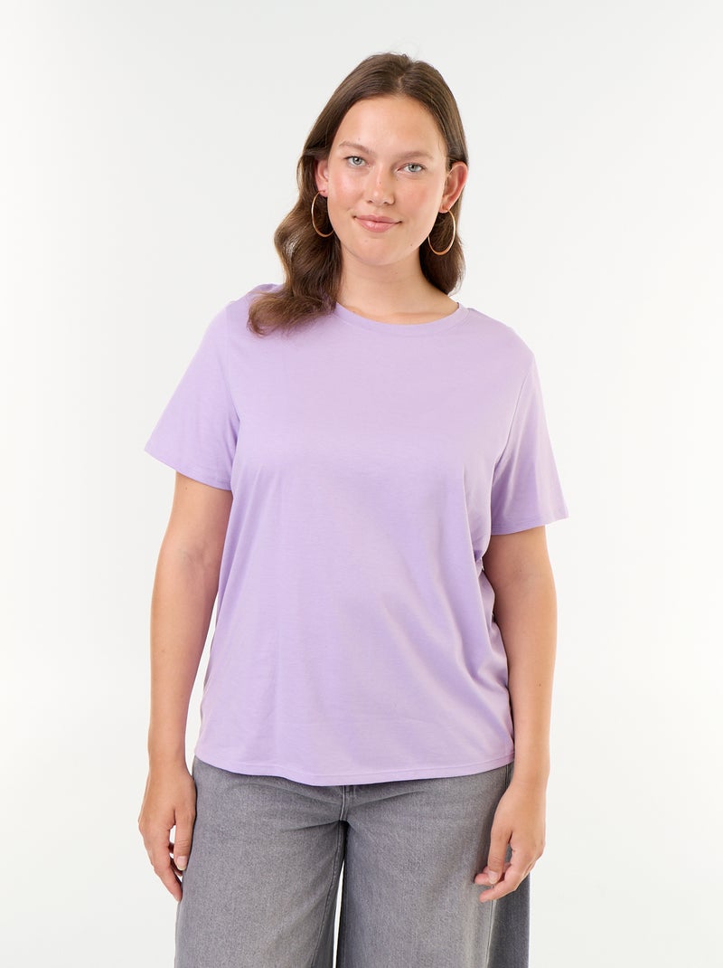 Short-sleeved jersey knit T-shirt Purple - Kiabi