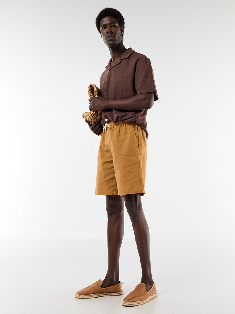 Short-sleeved knit polo shirt Brown - Kiabi