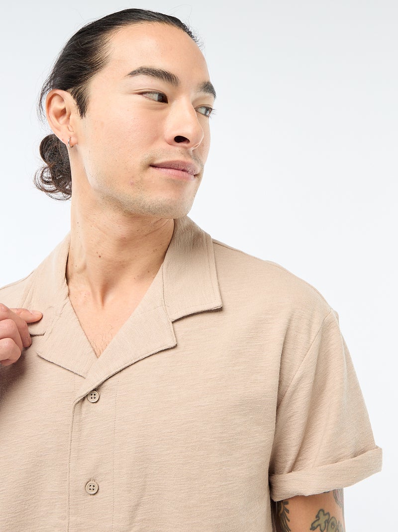 Short-Sleeved Knit Shirt Beige - Kiabi