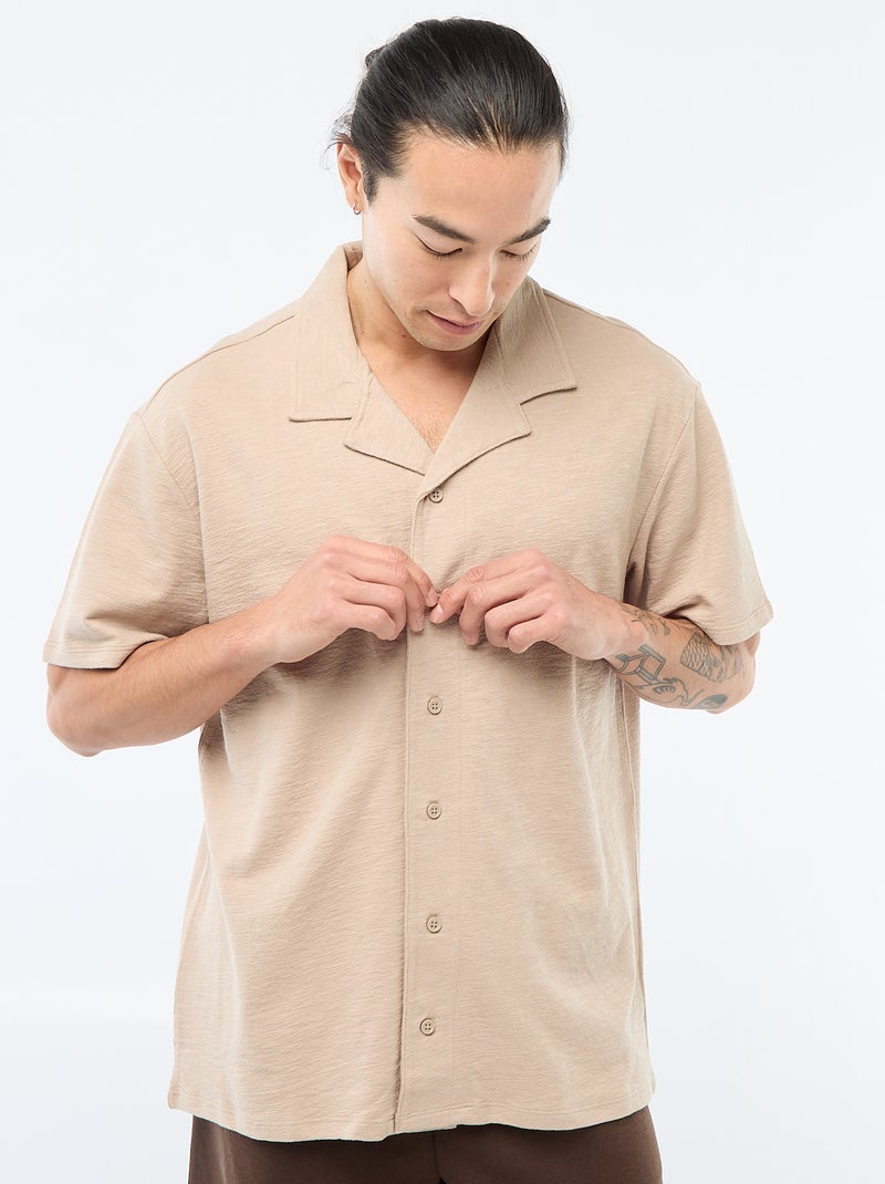 Short-Sleeved Knit Shirt Beige - Kiabi