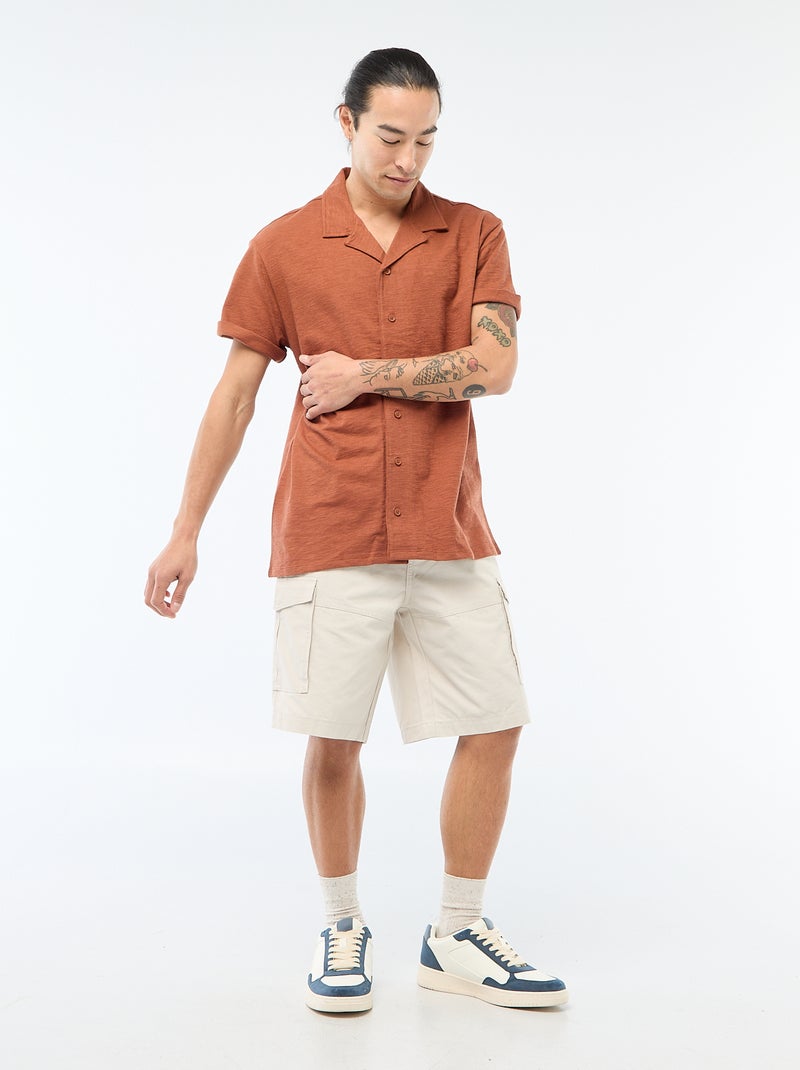 Short-Sleeved Knit Shirt Brown - Kiabi