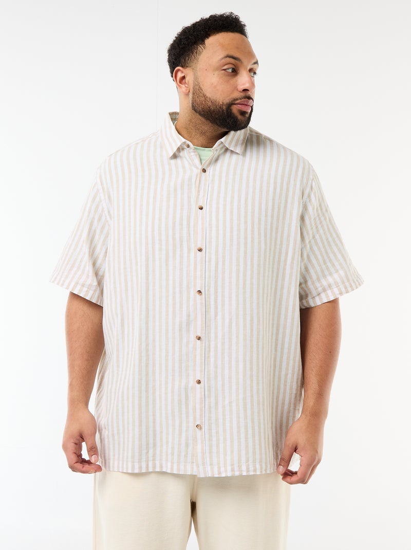 Short-Sleeved Linen-Blend Shirt Beige - Kiabi
