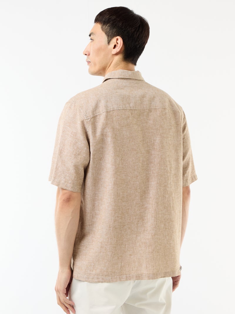 Short-Sleeved Linen-Blend Shirt Beige - Kiabi