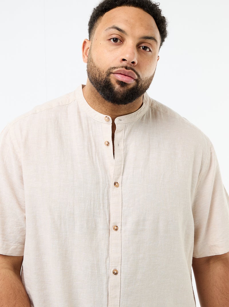 Short-Sleeved Linen Blend Shirt Beige - Kiabi