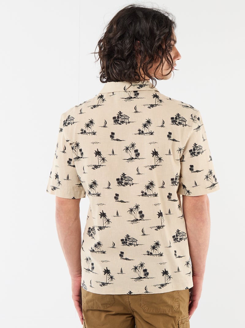 Short-Sleeved Linen Blend Shirt Beige - Kiabi