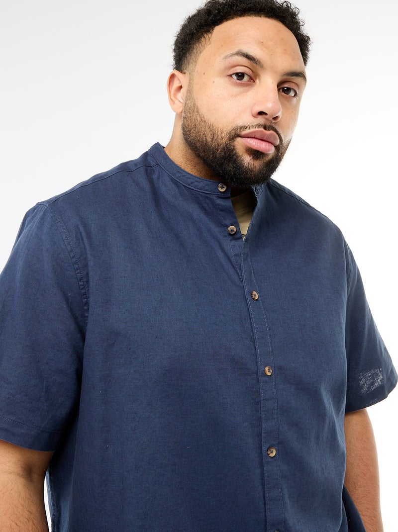 Short-Sleeved Linen Blend Shirt Blue - Kiabi