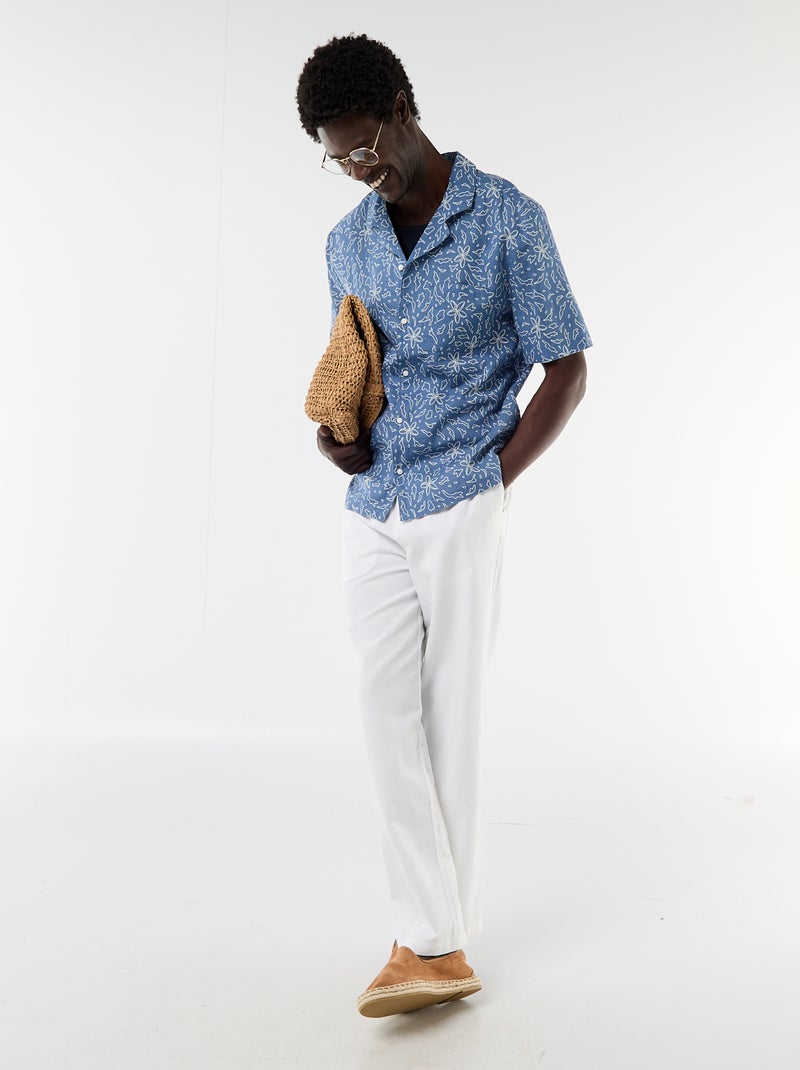 Short-Sleeved Linen Blend Shirt Blue - Kiabi